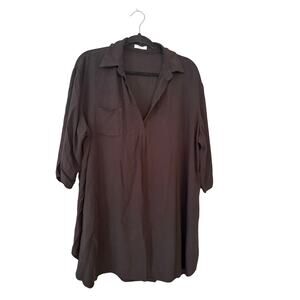 Ekouaer Black Blouse Top Collared XXL Long Line Side Split Lightweight Rayon